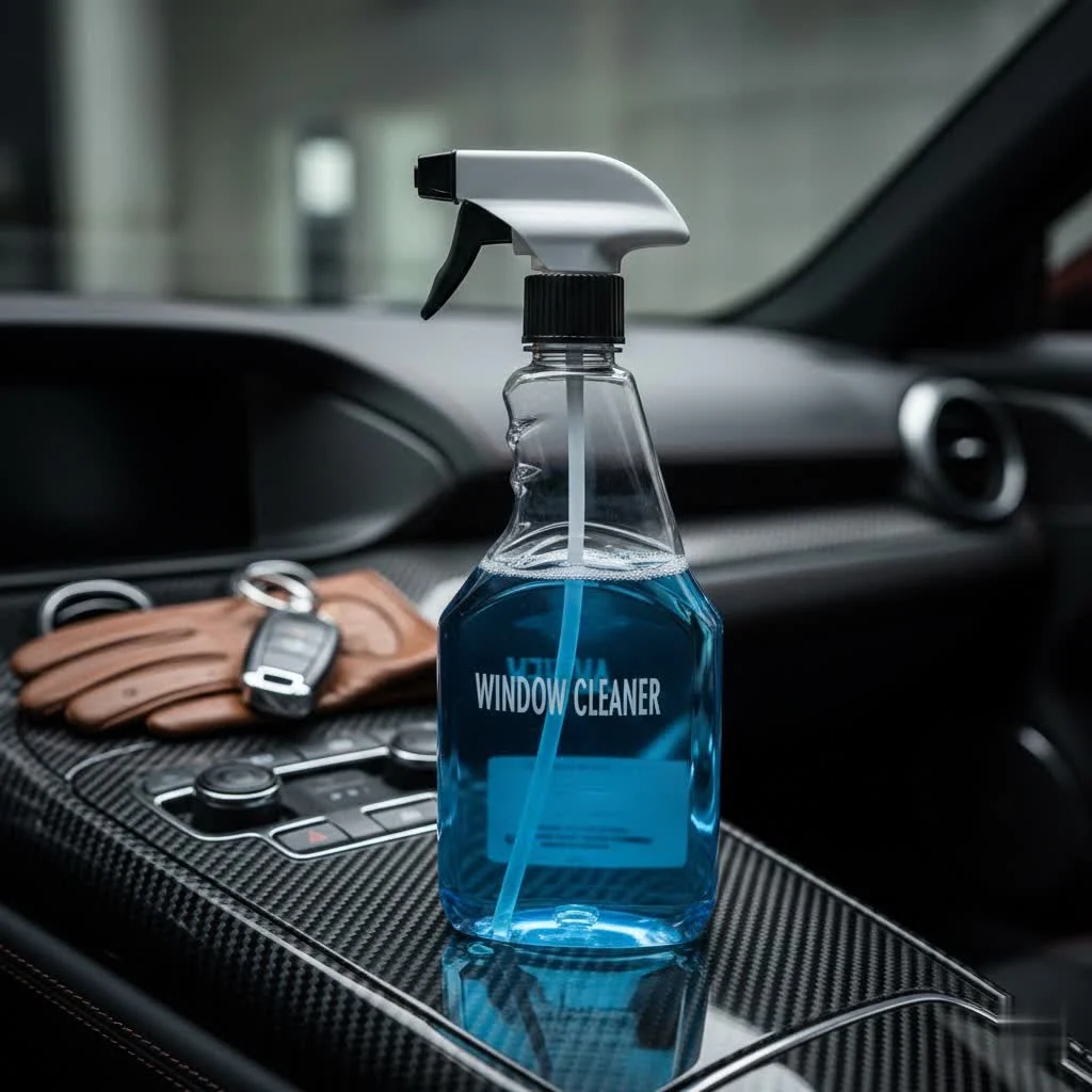 Electric window cleaner in action on a large glass pane