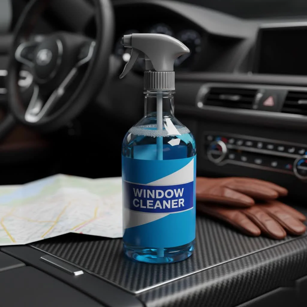 Various window cleaning tools and solutions